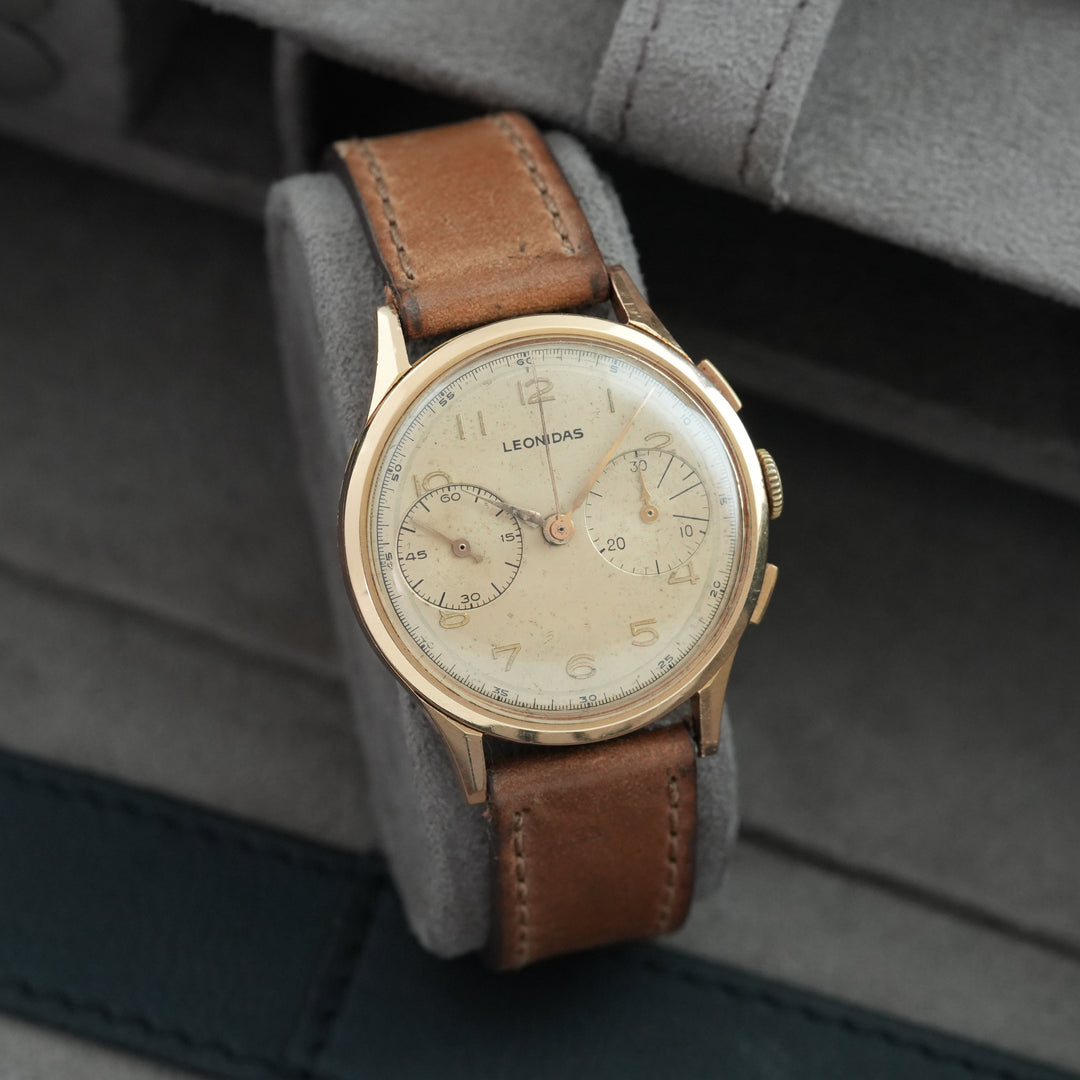 Leonidas (Heuer)  Big Eyes 18k Gold Landeron Cal.48