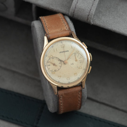 Leonidas (Heuer)  Big Eyes 18k Gold Landeron Cal.48