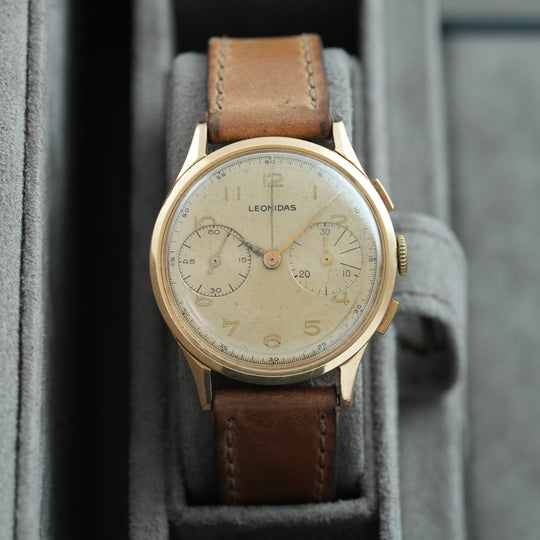 Leonidas (Heuer)  Big Eyes 18k Gold Landeron Cal.48
