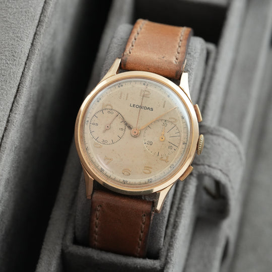 Leonidas (Heuer)  Big Eyes 18k Gold Landeron Cal.48