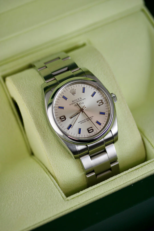 Rolex Air King 3 6 9 Silver Dial mit Purple Index - Full Set