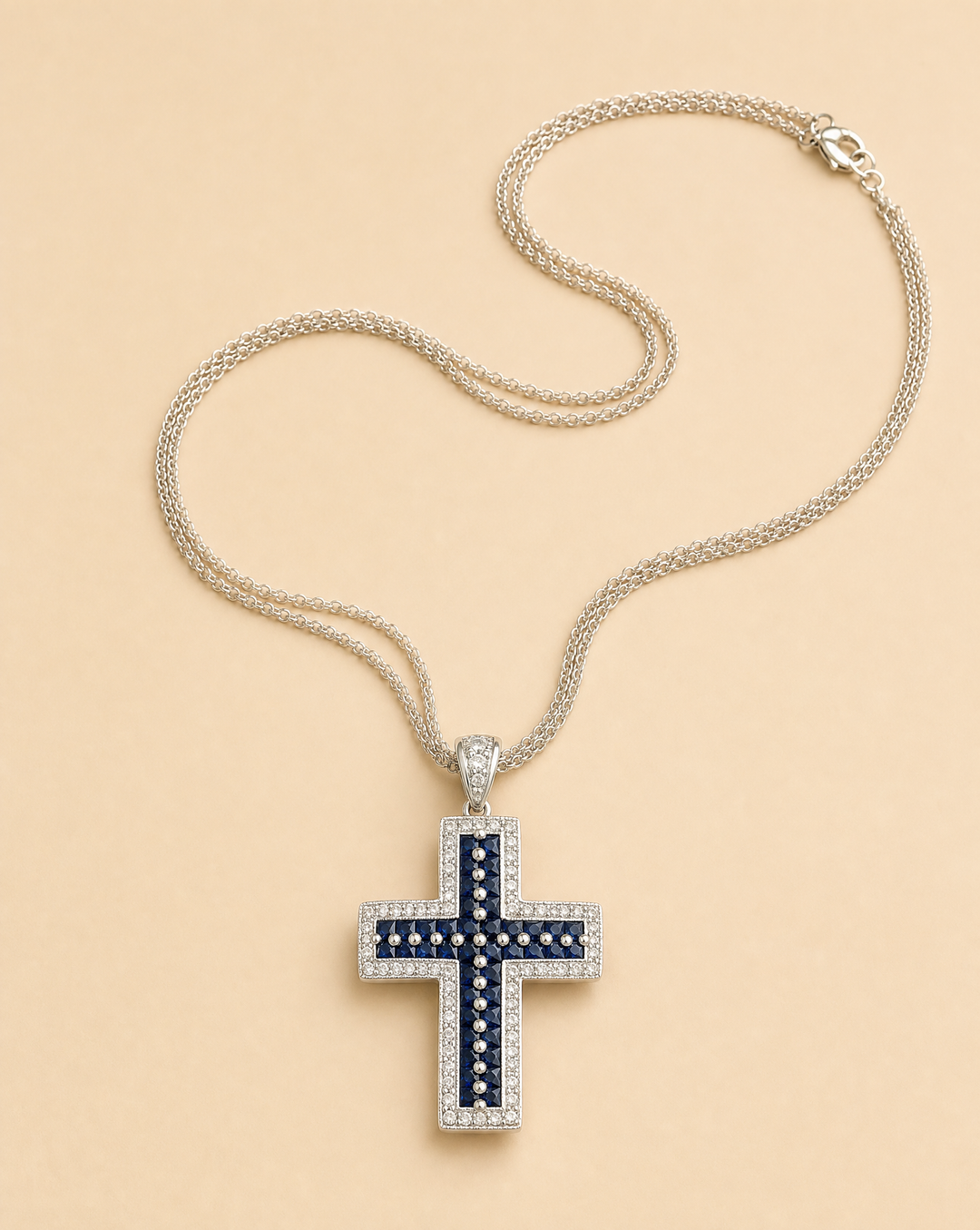 Kreuz-Kette mit Saphiren &amp; Diamanten | 750 Weißgold