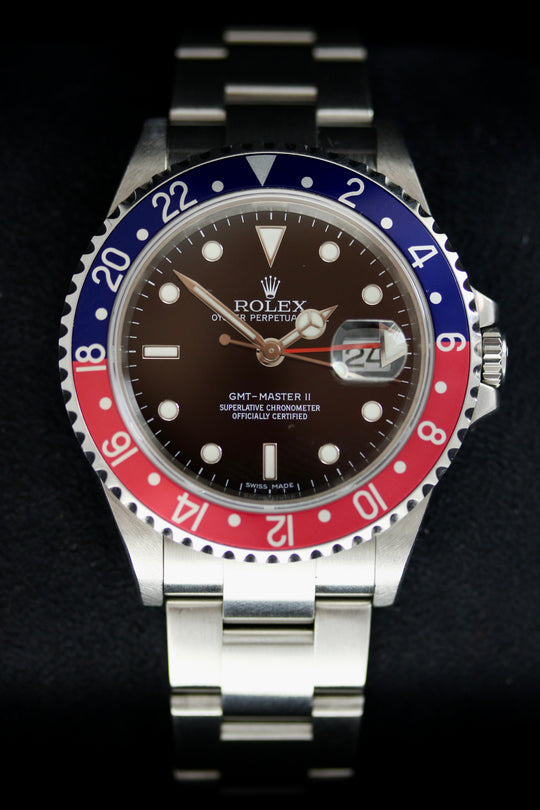 Rolex GMT-Master II Pepsi 16710BLRO M-Serie Kaliber 3186 Stick Dial LC100 (Full Set + Jubilee 62510H) | Absolut Sammlerset