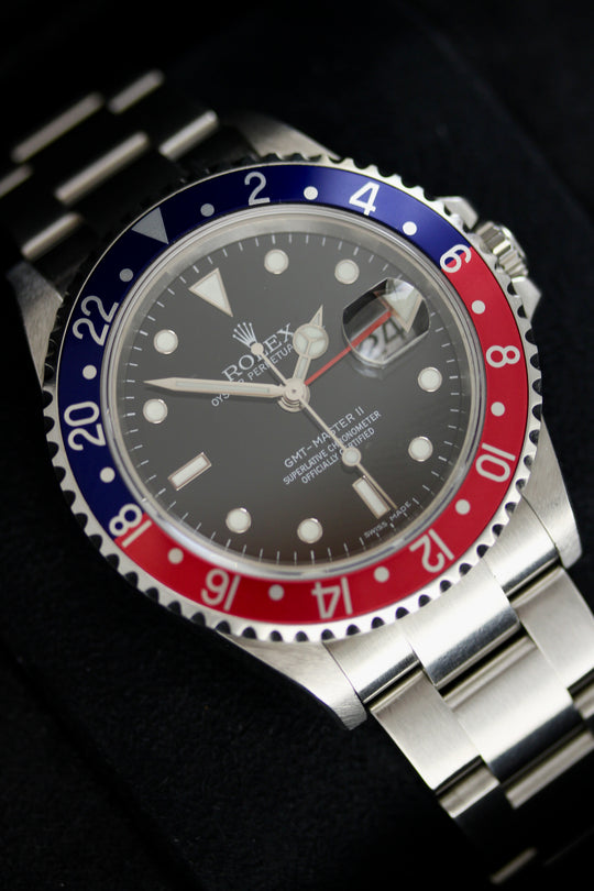Rolex GMT-Master II Pepsi 16710BLRO M-Serie Kaliber 3186 Stick Dial LC100 (Full Set + Jubilee 62510H) | Absolut Sammlerset