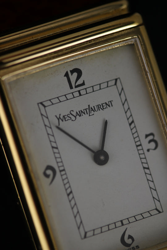 Yves Saint Laurent Tank by Cartier 21 × 35 mm 1987 (Neu vergoldet + Straußenfußleder)