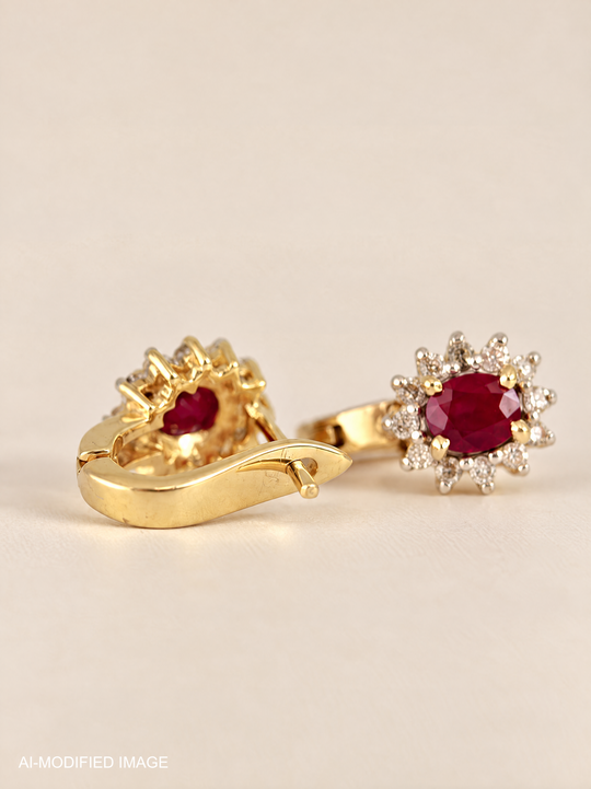 Rubin-Ohrstecker mit Brillanten aus 750 Gelbgold