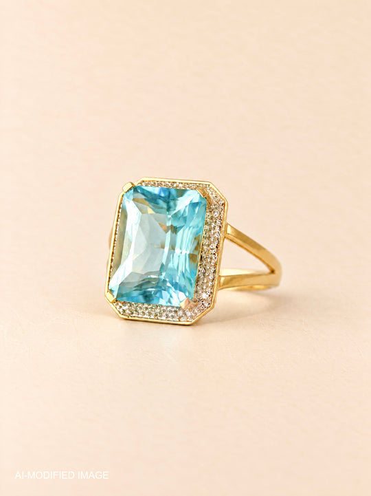 Blautopas-Ring mit Diamanten aus 585 Gelbgold